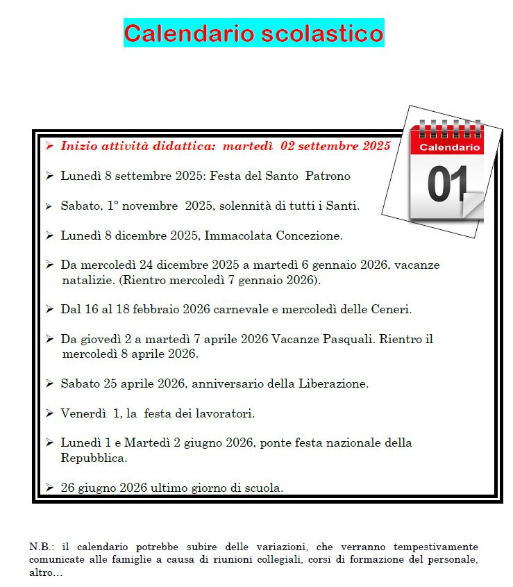 CALENDARIO SCOLASTICO